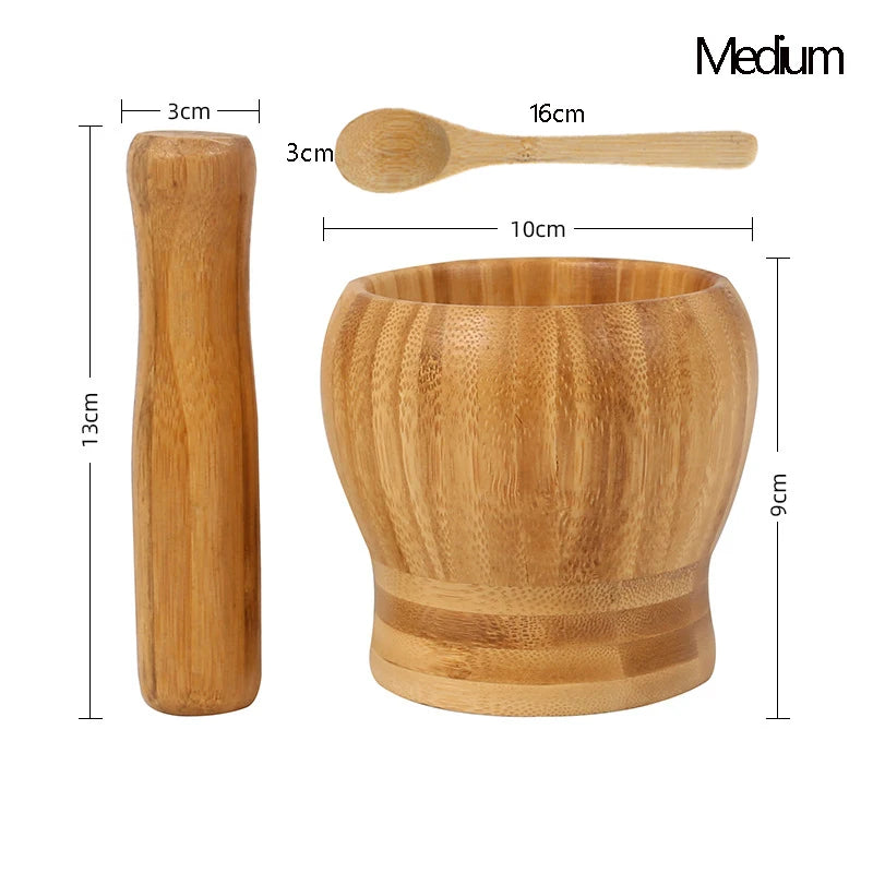Traditional Bamboo Mortar & Pestle Set – Garlic, Herb & Spice Grinder for Kitchen Crushing and Mashing