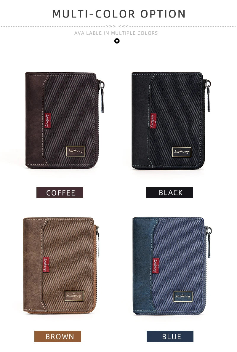 Baellerry RFID Short Men’s Wallet — Luxury Zipper Card Holder with Coin Pocket & Photo Slots