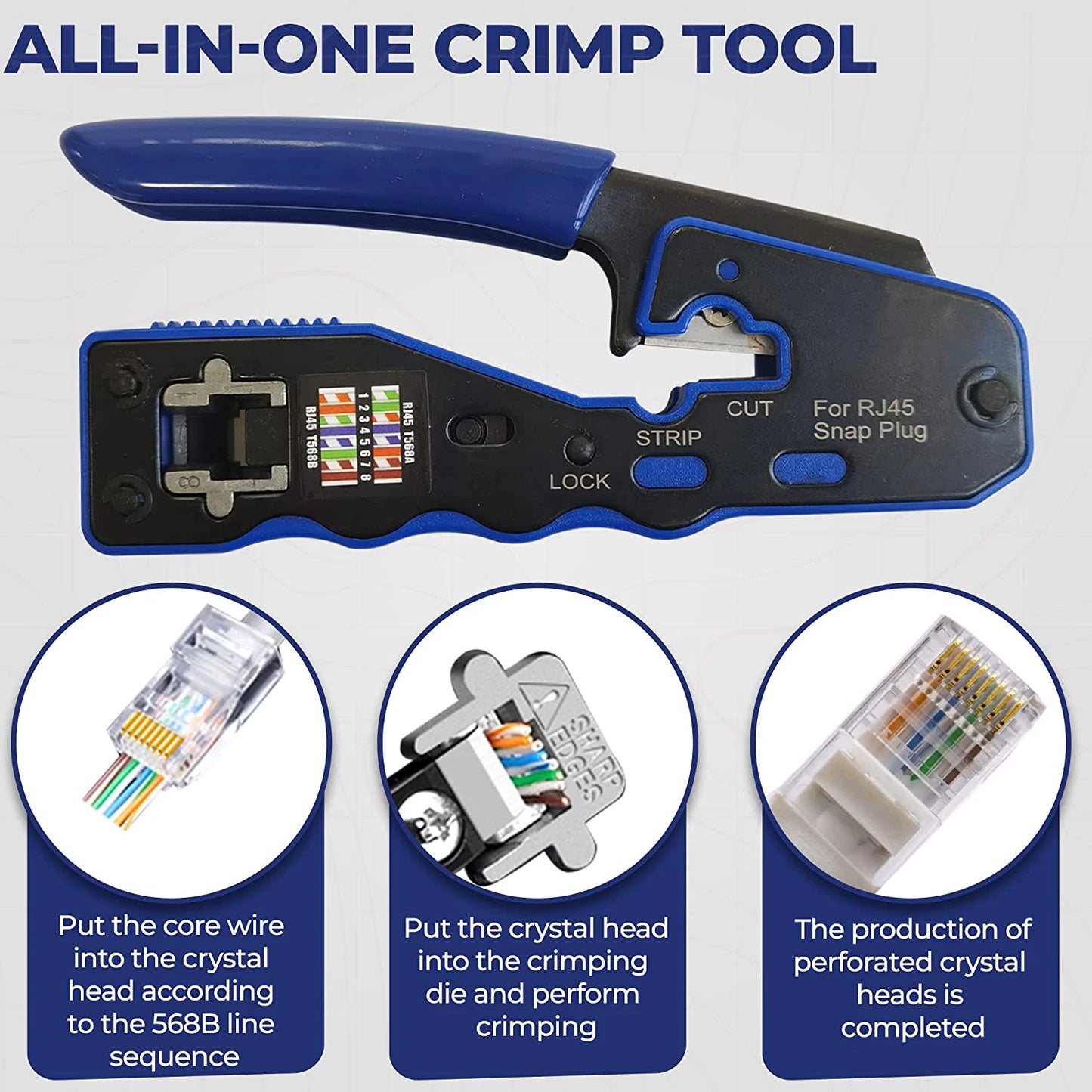 ZoeRax Pass-Through RJ45 Crimping Tool — All-in-One Crimper & Cutter for Cat6a/Cat6/Cat5 8P8C Ethernet