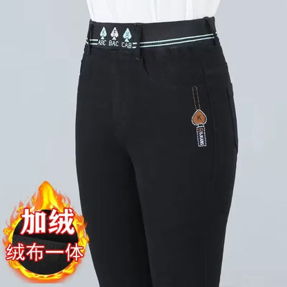 Women's Winter Velvet Stretch Jeans - High Waist Warm Skinny Mom Denim Trousers