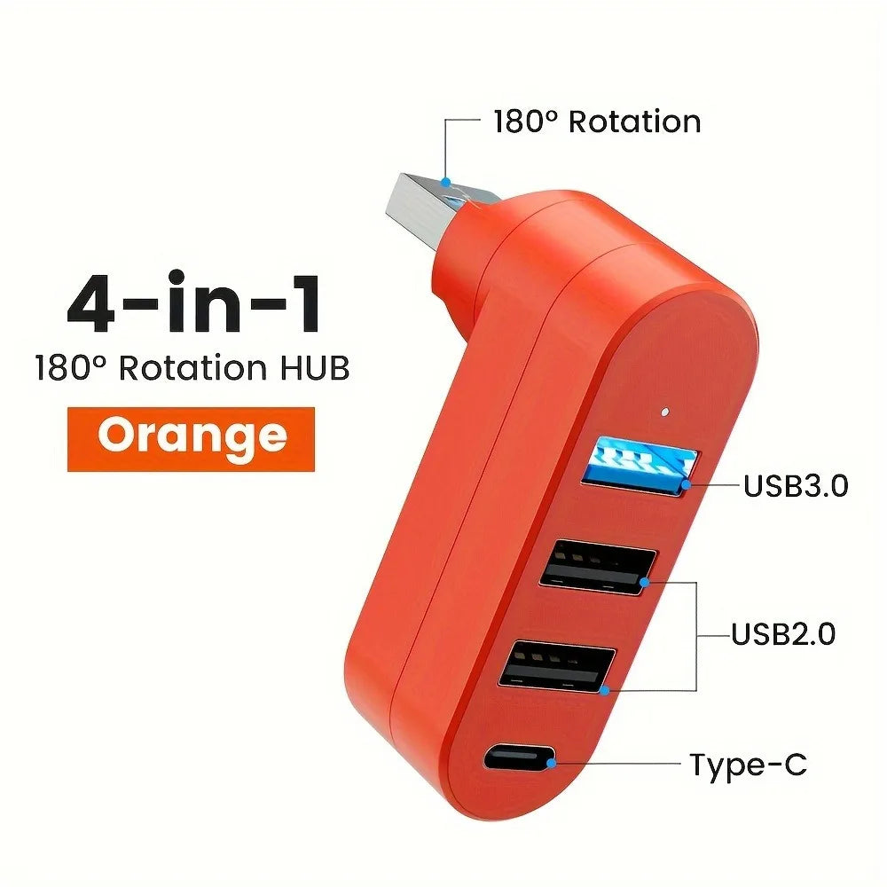 4-Port USB 3.0 Hub - Rotatable Multi-Port USB Data Transfer Expander for Laptop, MacBook & PC