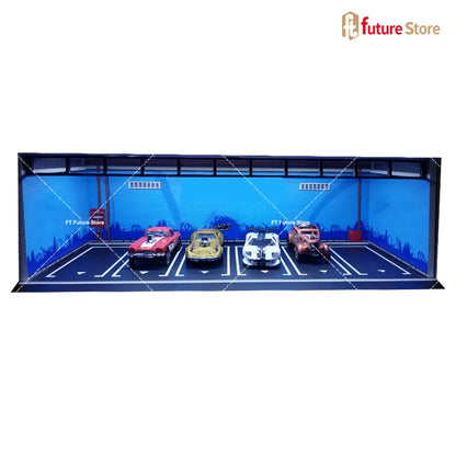 1:64 Scale Garage Scene Model with Lights – Assembled Parking Lot Diorama for Miniature Car Display