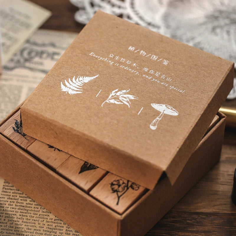 Yoofun 7-Piece Vintage Moon & Plant Wooden Stamps — Rubber Stamps for Scrapbooking, DIY Craft & Stationery