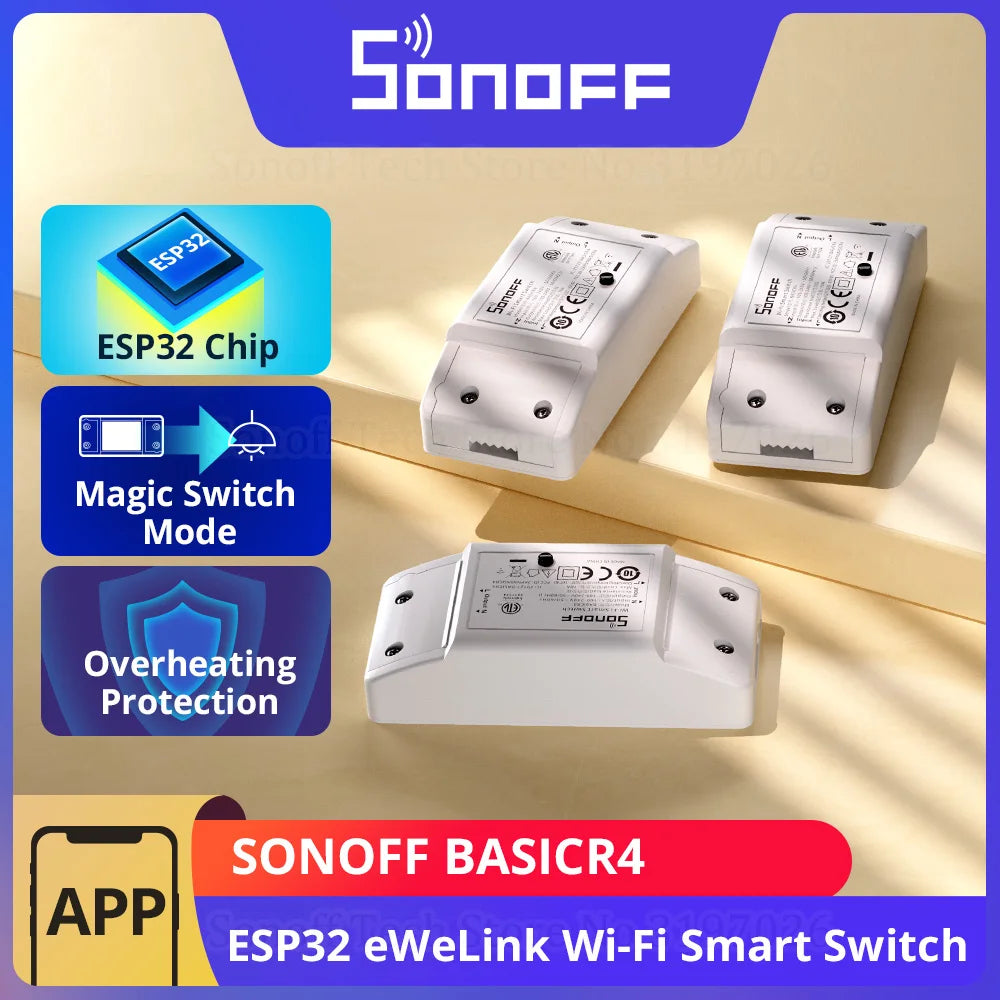 SONOFF BASICR4 WiFi Smart Switch - ESP32 Remote Control with eWeLink, Alexa & Google Home Compatibility