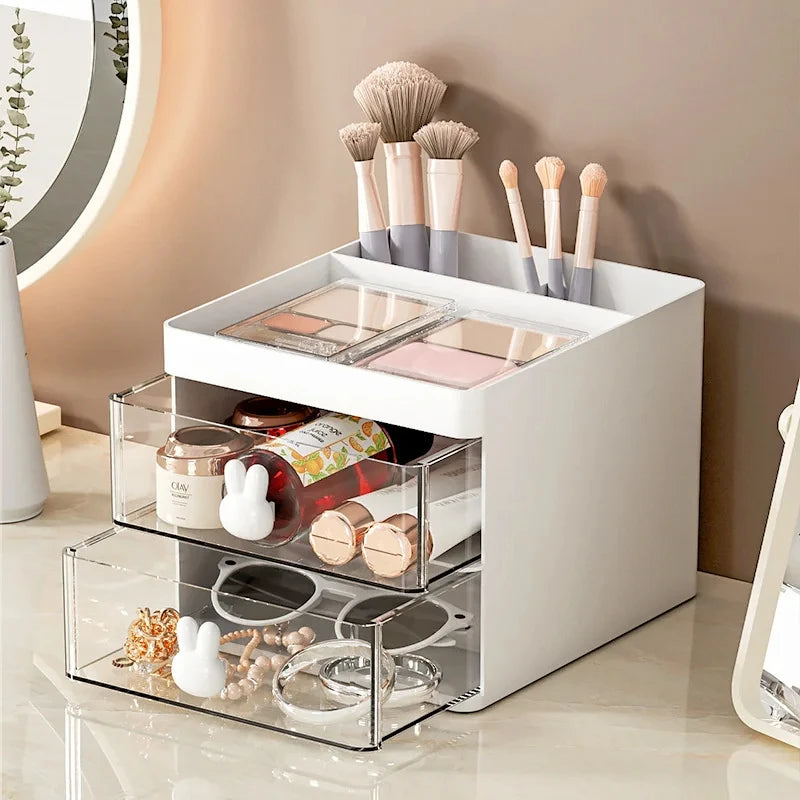 Small Desk Organizer with Drawer - Desktop Storage Box for Makeup, Pens, Business Cards, Phone & Stationery