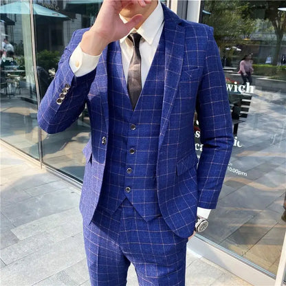 Men’s British Style 3-Piece Suit Set - Slim Fit Vest & Trousers Formal Banquet Fashion Ensemble