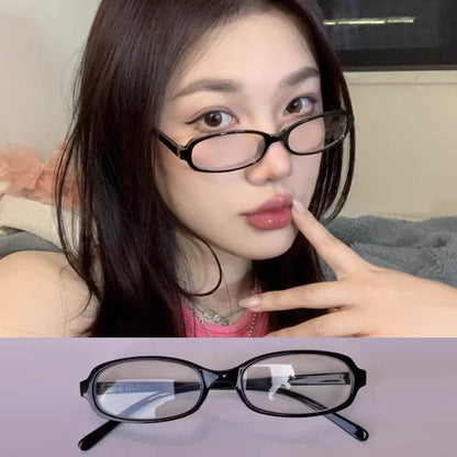2024 Girls Y2K Retro Oval Glasses - Red & Green Frame, Anti-Blue Light Eyewear for Computer & Seaside Driving
