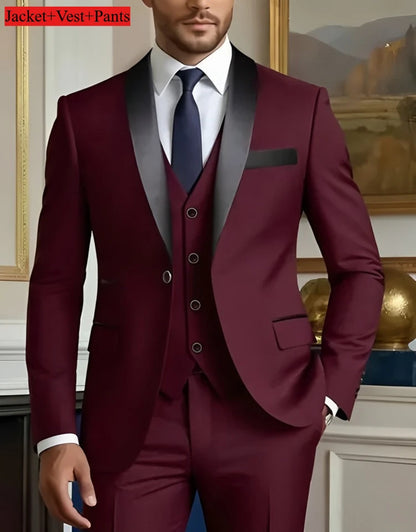 Men's Slim Fit Tuxedo Suit Set - Elegant Black Formal Suit for Weddings, Business & Special Occasions