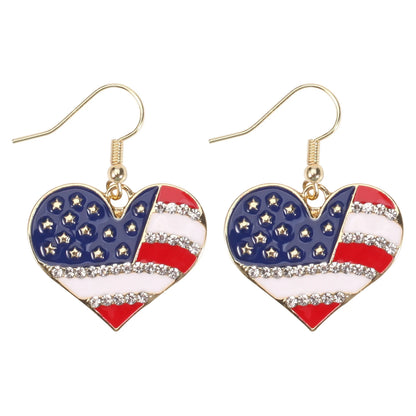 USA Flag Heart Star Cross Earrings - Patriotic Independence Day Dangle Jewelry for Women