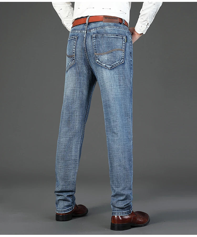 Men’s All-Match Brand Trousers – High-Quality Business Casual High Waist Denim Jeans for All Seasons