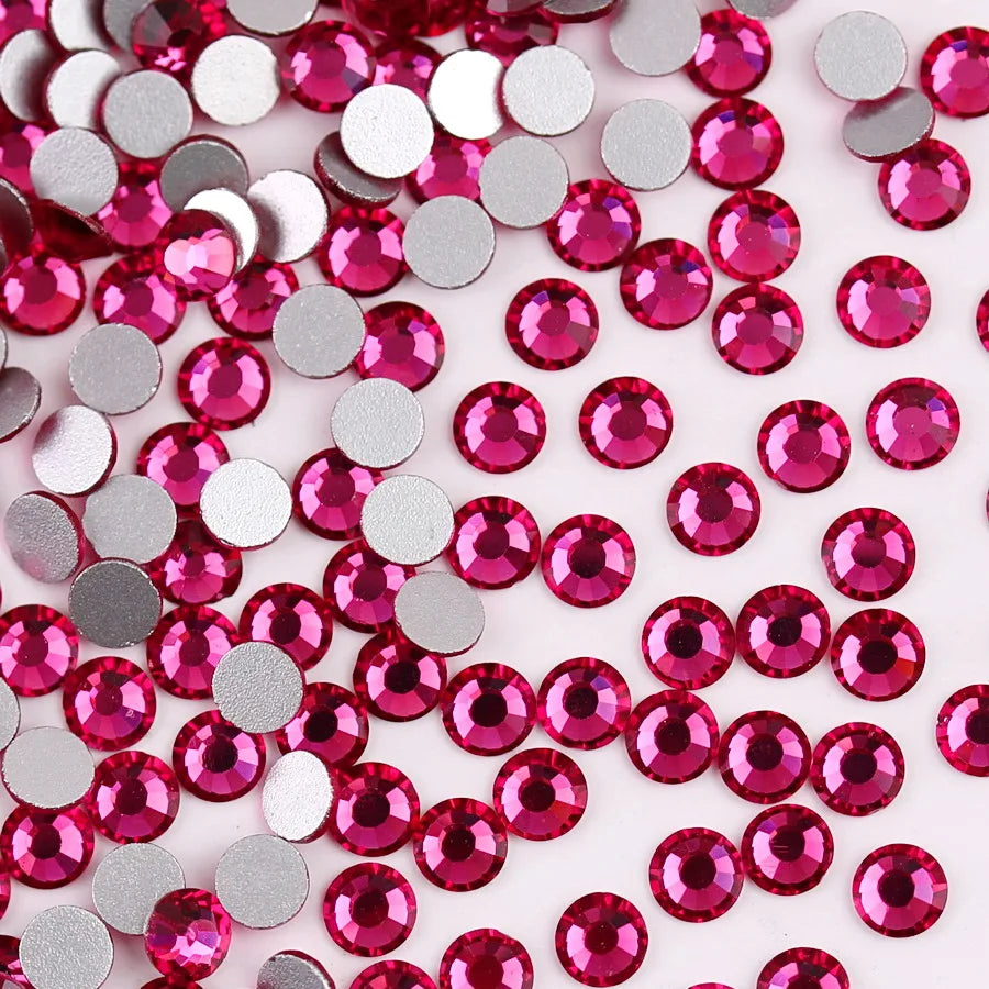Glass Crystal Flatback Rhinestones SS6–SS30 Set – 7 Sizes Non-Hotfix Round Nail Art Beads for DIY Crafts & Decoration