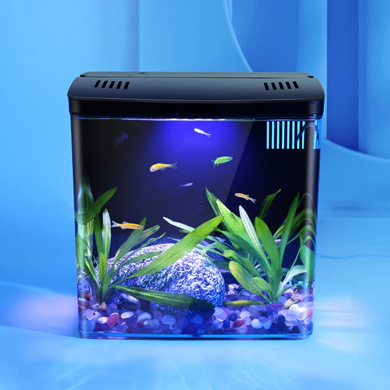 Mini Fish Tank for Living Room - Self-Circulating Eco Tank with Back Filter for Goldfish
