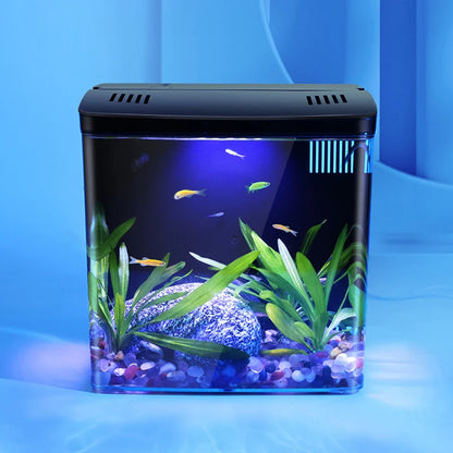 Mini Fish Tank for Living Room - Self-Circulating Eco Tank with Back Filter for Goldfish