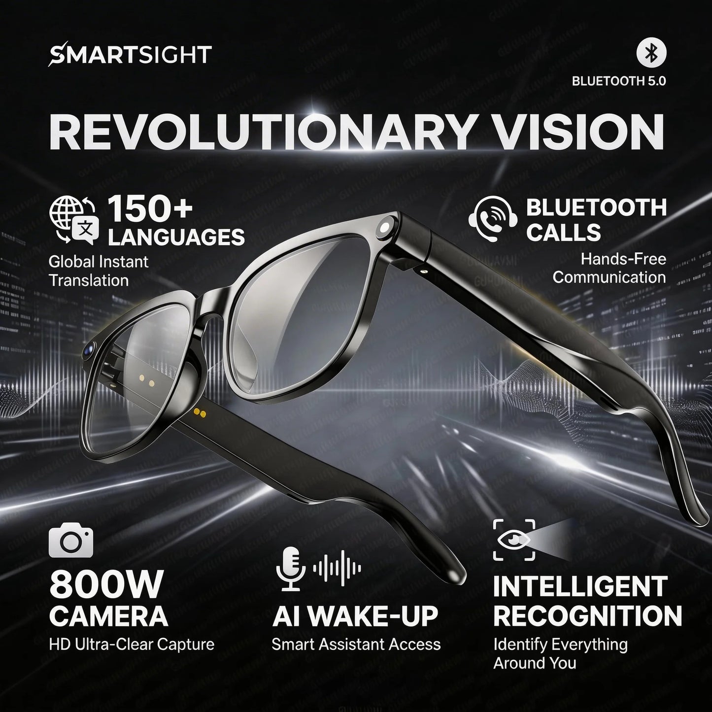 2026 Smart AI Glasses - 4K HD Camera with 8MP Video Recording, ChatGPT Support, 150+ Language Translation, WiFi & Bluetooth Audio