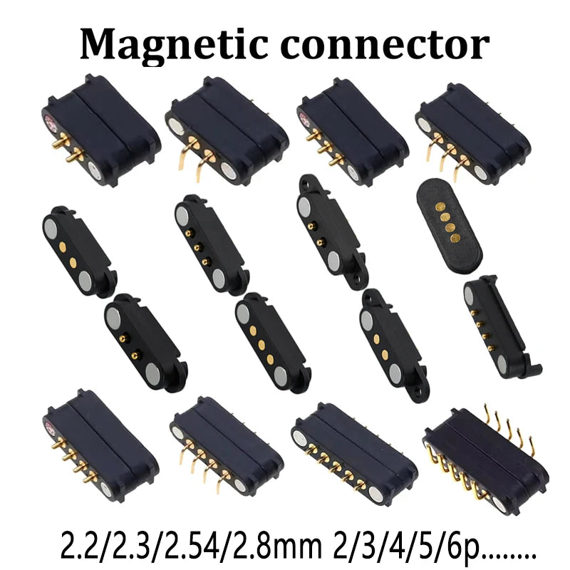 2A 2-Pin DC Magnetic Pogo Pin Connector - 2–5 Pin Spring-Loaded Male/Female Power Socket, 2.54/2.8mm Pitch