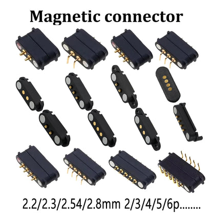 2A 2-Pin DC Magnetic Pogo Pin Connector - 2–5 Pin Spring-Loaded Male/Female Power Socket, 2.54/2.8mm Pitch