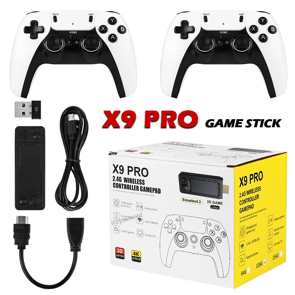 NEW 128GB X9 PRO Retro Game Console — TV Video Game Stick with 45+ Emulators for PS1, PSP, NDS, N64 & 40,000+ Games, 2.4G Dual Controllers