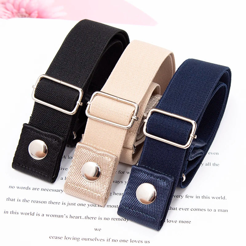 Elastic Buckle-Free Canvas Belt for Women – Stretch Waist Belt for Jeans & Pants, Invisible Lazy Belt