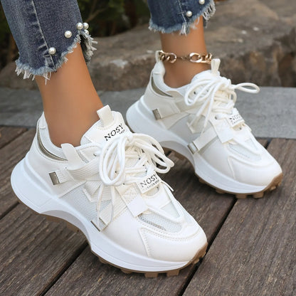 New Women’s Mesh Sneakers - Breathable Platform Lace-Up Casual Outdoor Low Top Shoes, Zapatos De Mujer