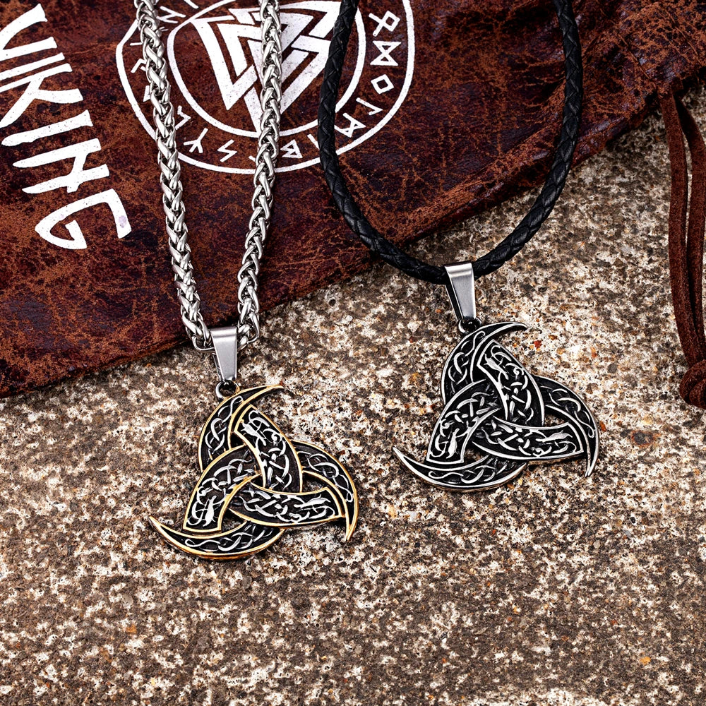 Men’s Celtics Knot Trinity Pendant Necklace — Stainless Steel Norse Runes Viking Amulet, Slavic Icelandic Vintage Jewelry Gift