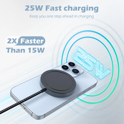 25W Magnetic Wireless Charger for iPhone 13–16 Series - Fast Charging Dock for AirPods, Xiaomi Devices and USB-C Power Adapters