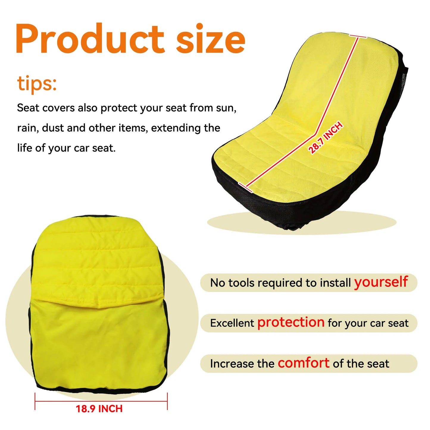 Riding Lawn Mower Cushioned Seat Cover LP92334, Weatherproof Oxford 300 Tractor Seat Protector for John Deere Mower & Gator Seats up to 18"
