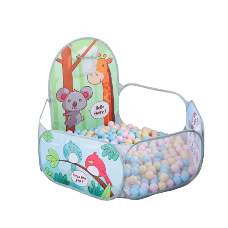 120cm Kids Cartoon Ball Pit Playpen with Basketball Hoop - Portable Foldable Baby Playground Tent for Indoor and Outdoor Play