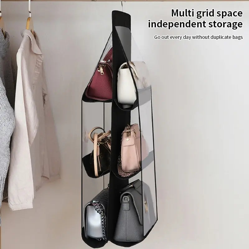 Black Handbag Hanging Organizer – 6 Pocket Foldable Oxford Cloth Storage Bag for Closet and Bedroom