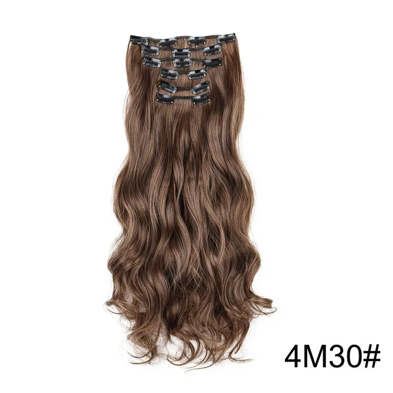 24-Inch 16 Clips-in Hair Extensions – Long Straight Synthetic Blonde & Black Hairpieces, Heat Resistant for Daily Use