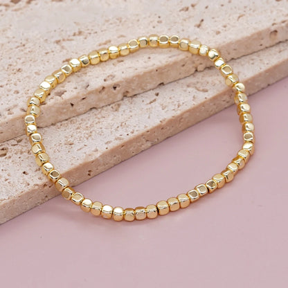 Go2boho Hematite Stone Beaded Bracelet – Handmade Gold Elastic Stretch Stackable Unisex Jewelry