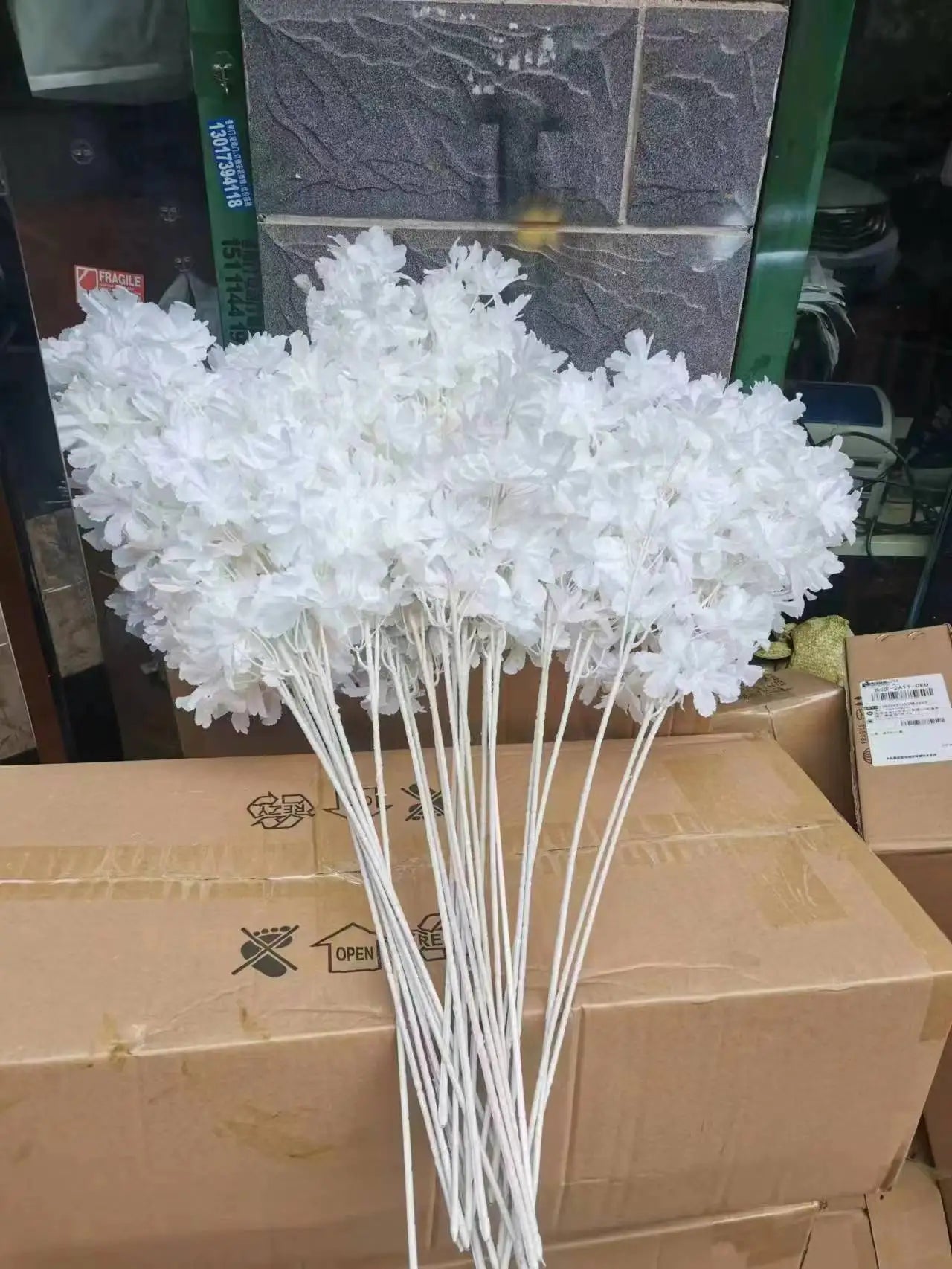 10pcs White Branch Snow Gypsophila Artificial Flowers – Cherry Blossom Wedding Arch Decoration