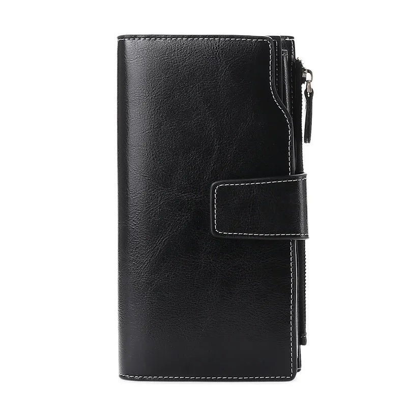 2024 New RFID Long Women’s Wallet — Genuine Leather Clutch with Zipper Coin Pocket, Card Holder & Printed Design