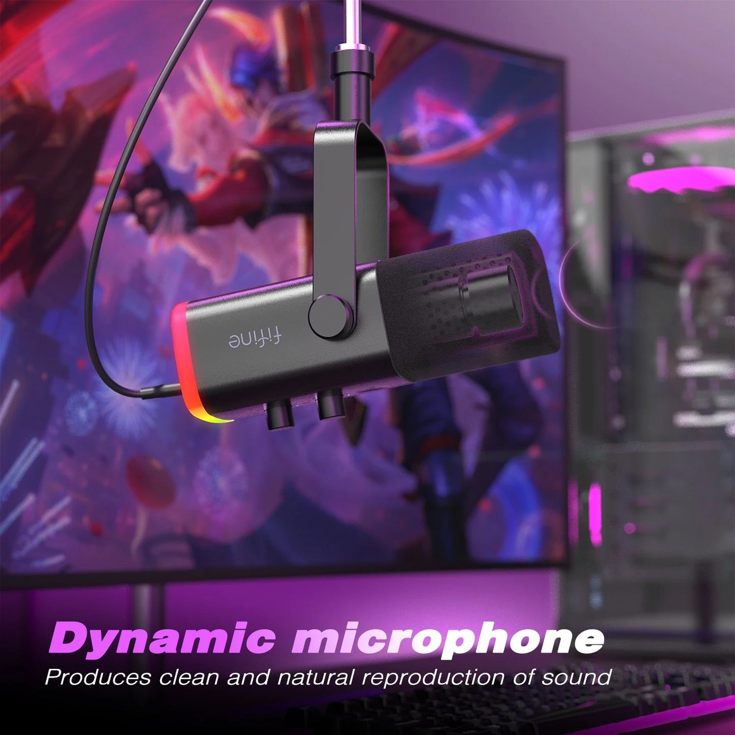 FIFINE AM8 USB/XLR Dynamic Microphone with Touch Mute, Headphone Jack & I/O Controls for PC, PS5/PS4, Gaming & Mixer