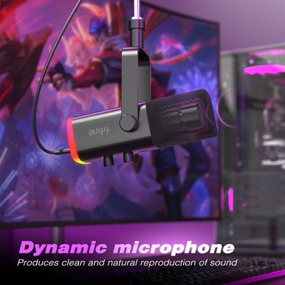 FIFINE AM8 USB/XLR Dynamic Microphone with Touch Mute, Headphone Jack & I/O Controls for PC, PS5/PS4, Gaming & Mixer