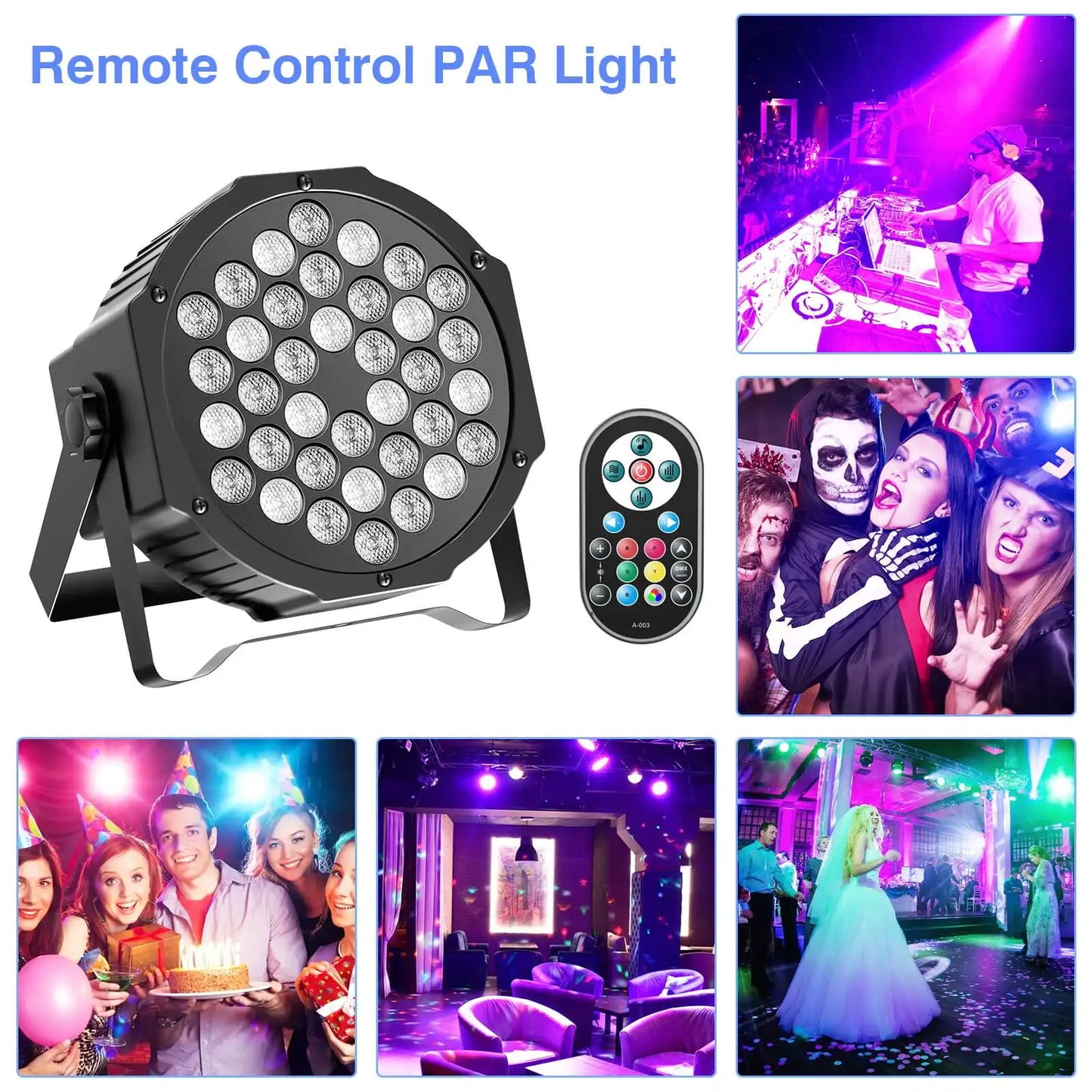 36LED RGB Par Light - DMX512 DJ Stage Lighting with Remote Control & Sound Activation for Parties and Events