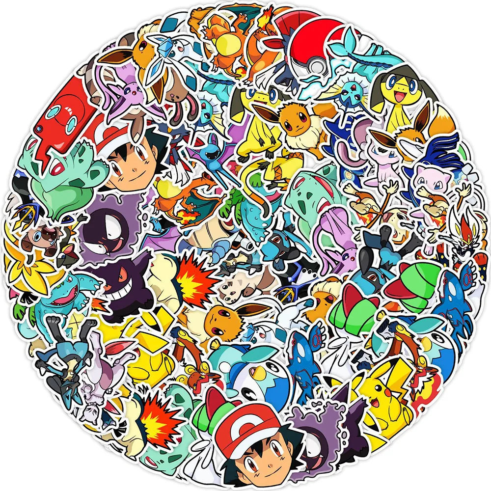 Pokémon Cartoon Stickers – 10/30/50-Piece Cute Anime DIY Decal Set for Laptops, Phones, Notebooks & Suitcases