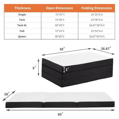 JHK Three-Fold Portable Floor Bed – CertiPUR-US Certified, Soft & Flexible Zipper Mattress for Travel, Camping, and Yoga