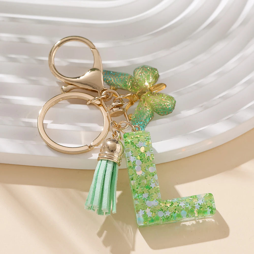 A-Z Initial Letter Resin Keychain - Green Butterfly Lobster Key Ring & DIY Charm