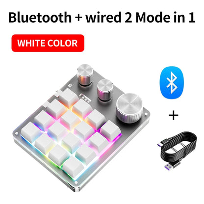 Custom Mechanical Gaming Keyboard - 2.4G Bluetooth USB Macro Keypad with Volume Knob & Programmable Keys