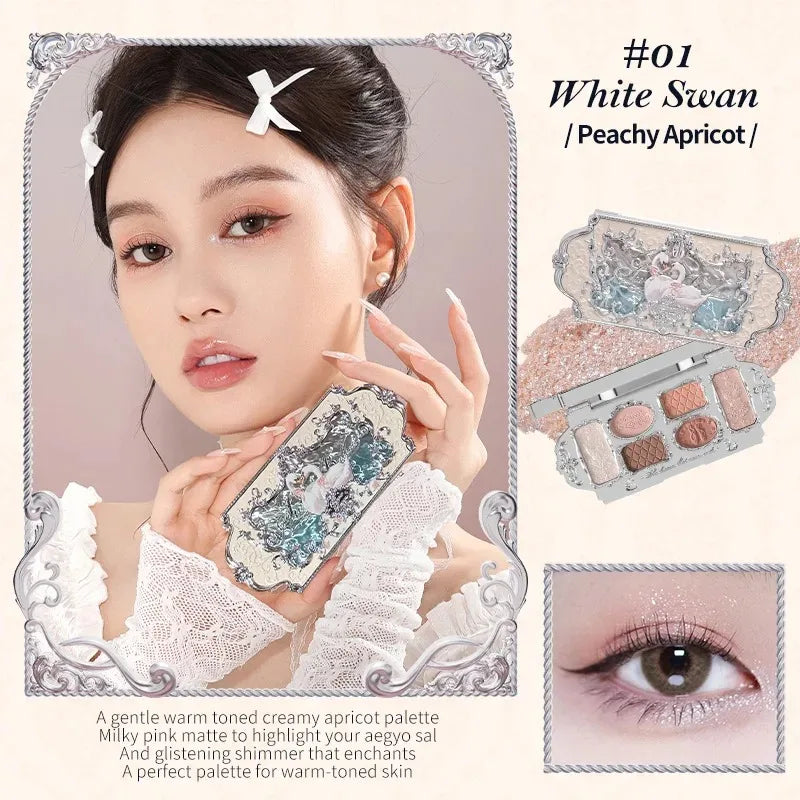 Flower Knows Moonlight Mermaid Eyeshadow Palette – 5-Color Matte, Shimmer & Glitter Waterproof Eye Shadow