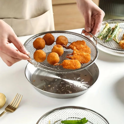 Stainless Steel Mesh Filter Tray – Reusable Round Basket for Frying, Grilling & Kitchen Straining