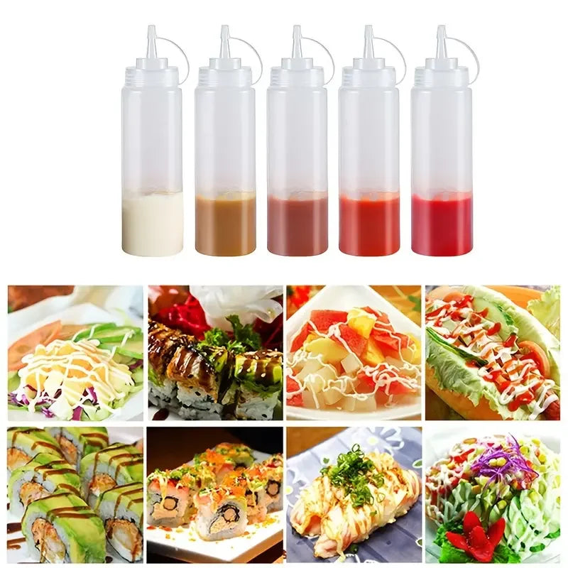 Large Squeeze Condiment Bottles with Nozzles – Ketchup, BBQ Sauce, Olive Oil Dispenser Bottles for Kitchen Use