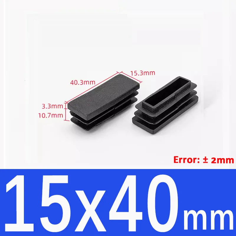 Black Square Tube End Caps - Plastic Blanking Plugs for Furniture, Tables & Chairs 10-100mm