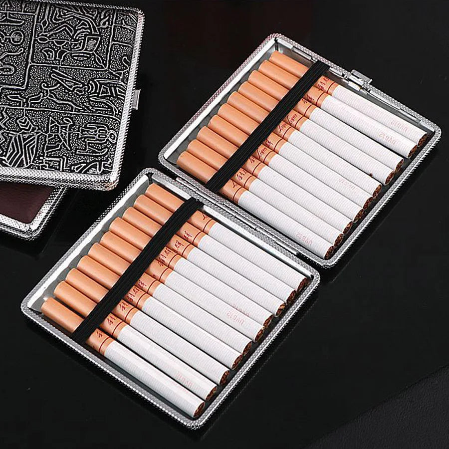 Leather Cigarette Case Holder - 20-Stick Capacity Metal Storage Box for Men, Portable Smoking Accessory Gift
