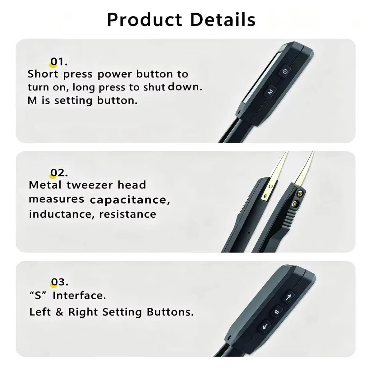 LCR-101A Digital LCR Bridge Tester - 10kHz Rechargeable SMD Component Tester for Resistors, Capacitors, Diodes & Inductors