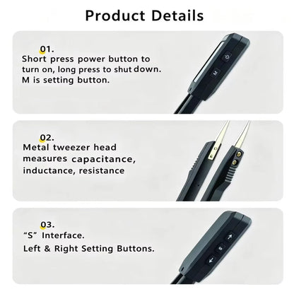 LCR-101A Digital LCR Bridge Tester - 10kHz Rechargeable SMD Component Tester for Resistors, Capacitors, Diodes & Inductors