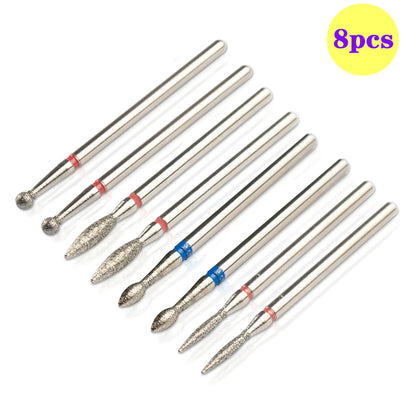 8pcs Diamond Nail Drill Bit Set - Rotary Electric Milling Cutters for Pedicure, Manicure, Cuticle Burr & Nail Tools Accessories