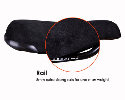 Funsea Bicycle Saddle - Black Wheelie Seat with Embroidered Logo, Flannelette Cover, 8mm Rail for Bikes