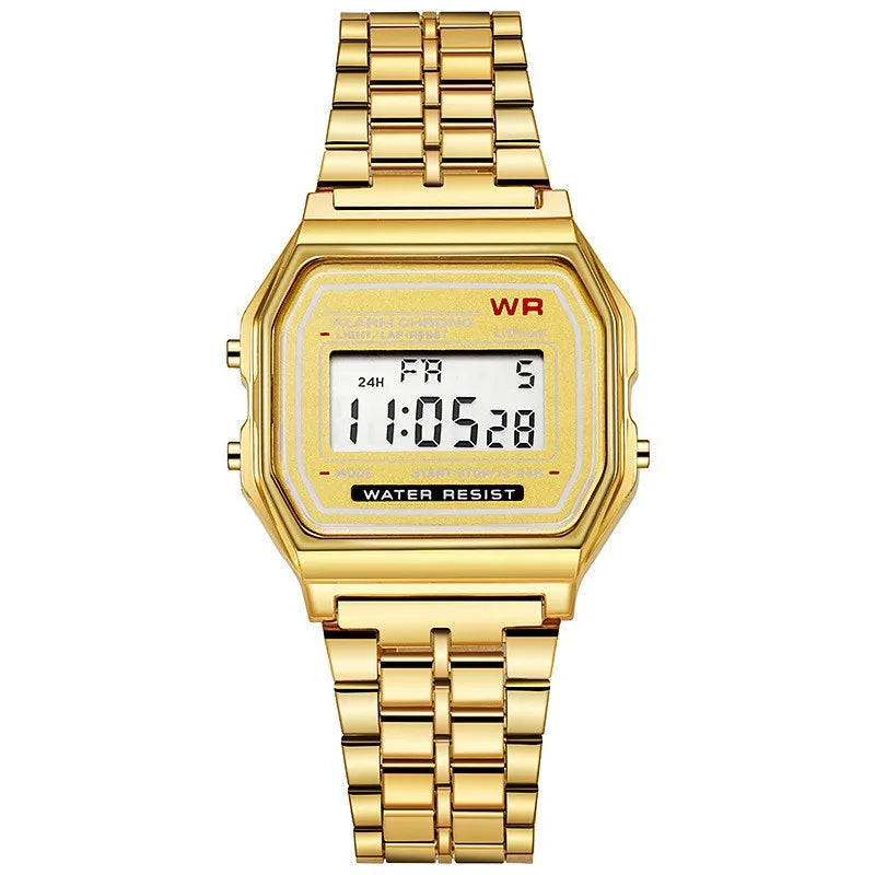 Luxury Rose Gold Digital Watch - Retro Electronic Display Wristwatch for Men and Women
