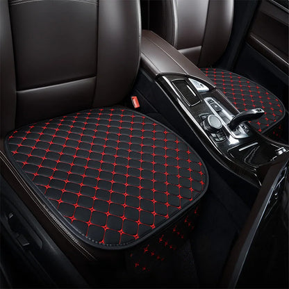 PU Leather Car Seat Cushion - Breathable Embroidered Square Seat Cover for All Seasons
